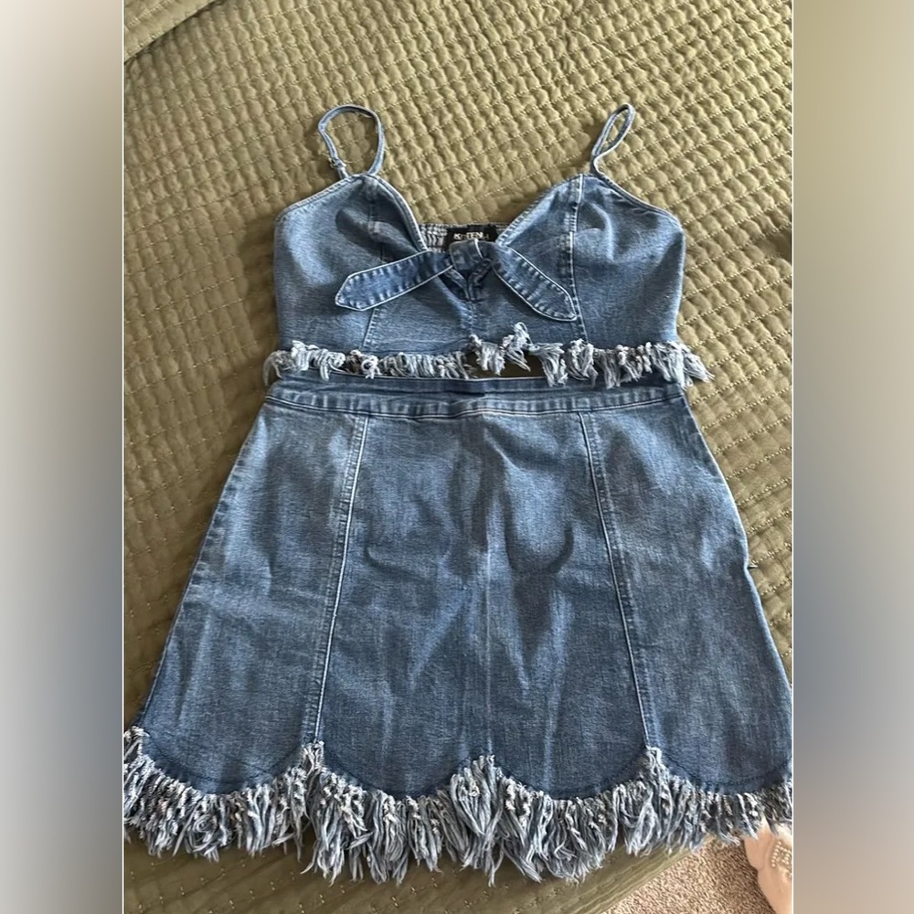 Kittenish Blue Denim top and skirt set